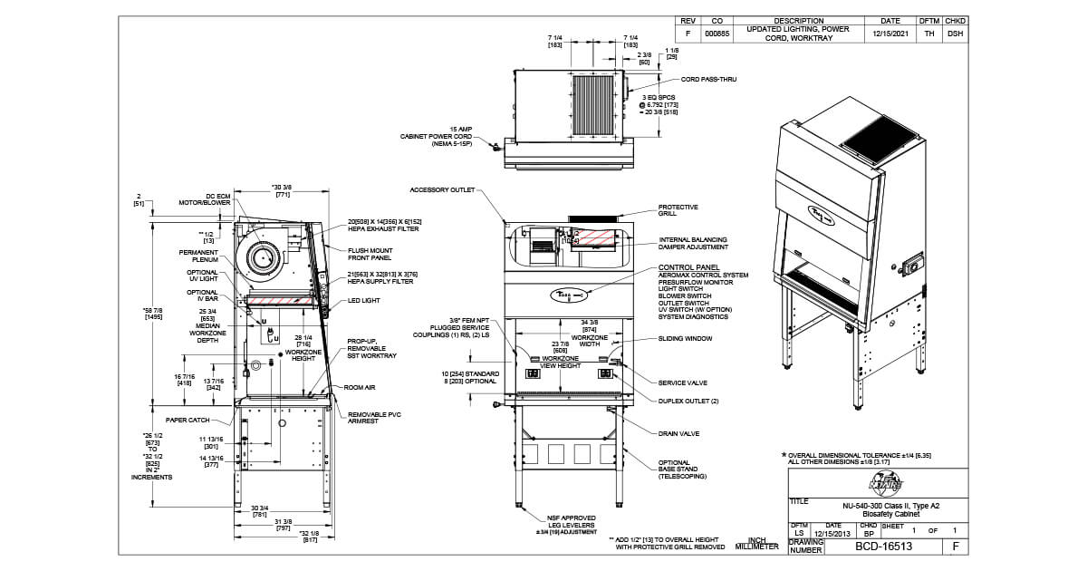 BCD-16513 NU-540-300 Biosafety Cabinet Drawing | NuAire