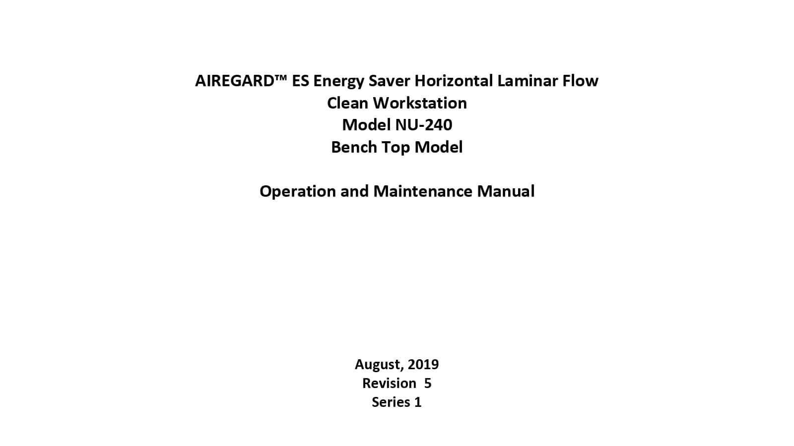 OM0267 NU-240 Operation and Maintenance Manual | NuAire