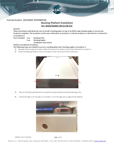 NU-8653 CO2 Incubator Stacking Platform Installation