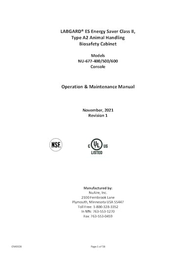 OM0328 NU-677 Biosafety Cabinet Manual