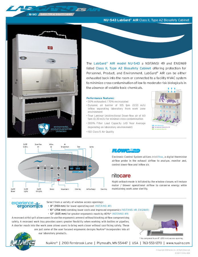 LabGard AIR NU-543 Class II, Type A2 Biosafety Cabinet