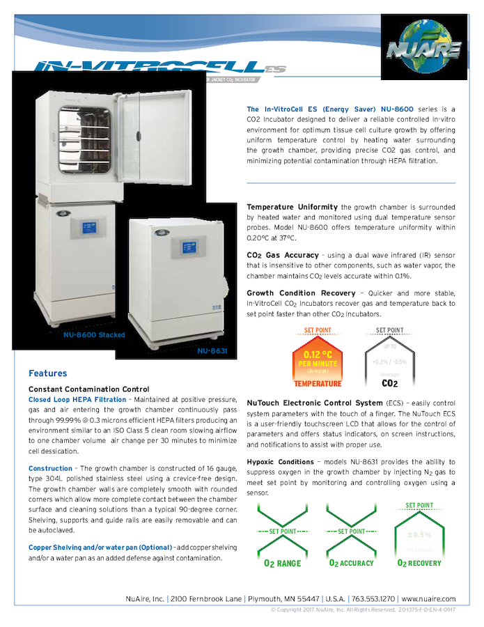 In-VitroCell NU-8600 Family CO2 Incubator Product Flyer