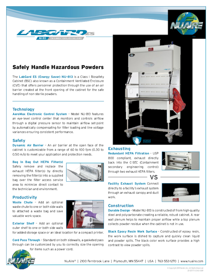 LabGard ES NU-813 Class I Containment Ventillated Enclosure for Pharmacy