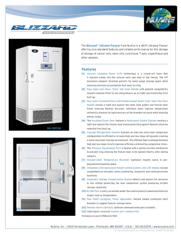 Blizzard Ultralow Freezer Product Flyer