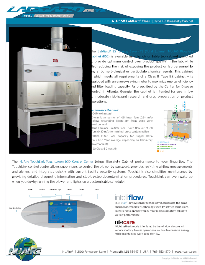 LabGard NU-560 Class II, Type B2 Biosafety Cabinet
