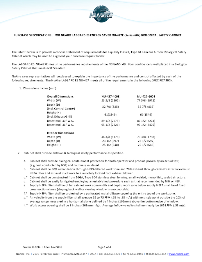 Class II, Type B1 Biosafety Cabinet NU-427E (230V)