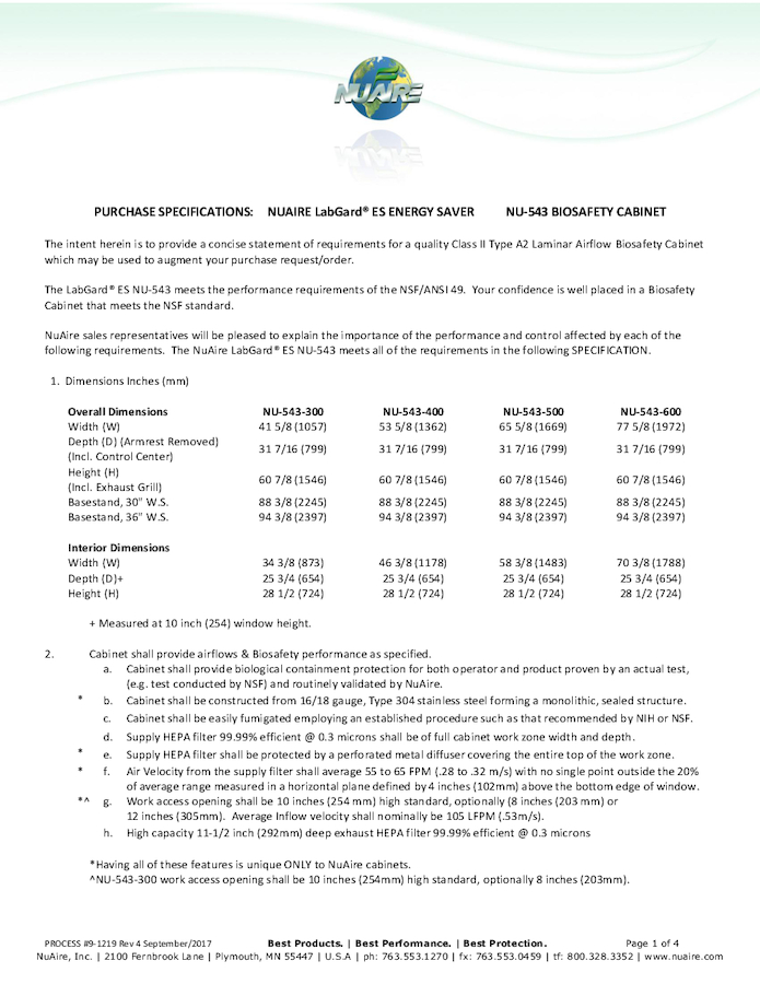 Class II, Type A2 Biosafety Cabinet NU-543 (115V)
