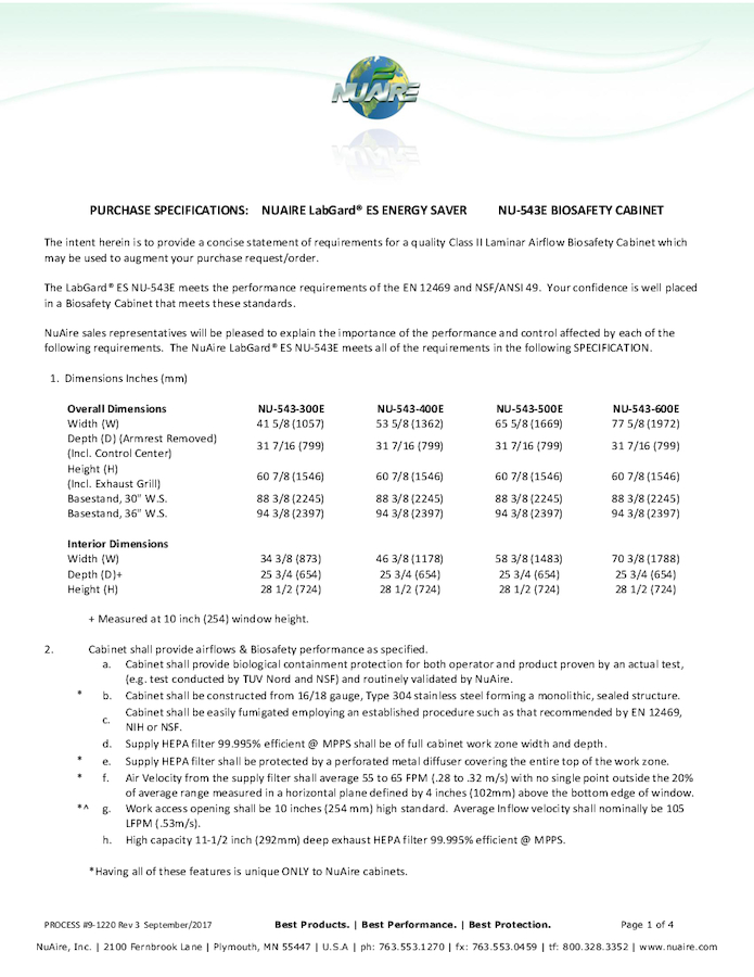 Class II, Type A2 Biosafety Cabinet NU-543E (230V)
