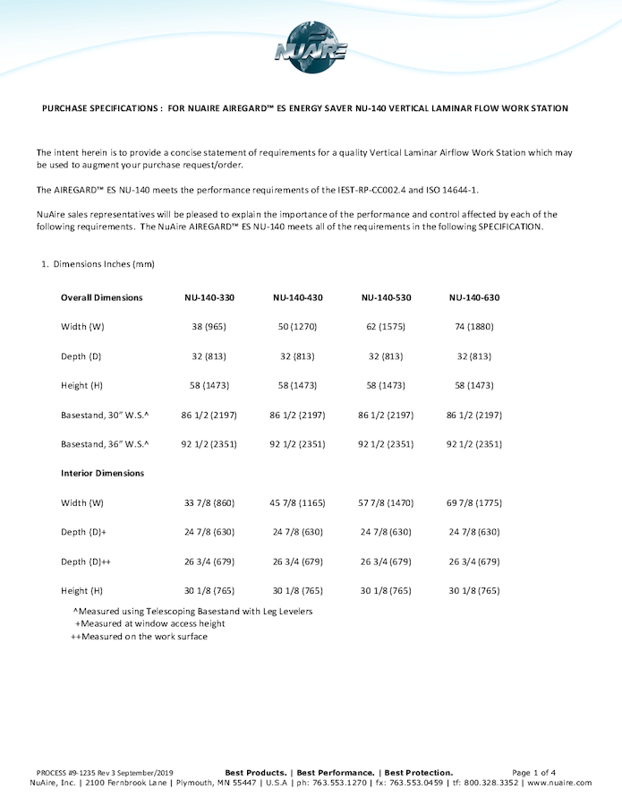 Laminar Airflow Workstation Vertical NU-140 (115V)