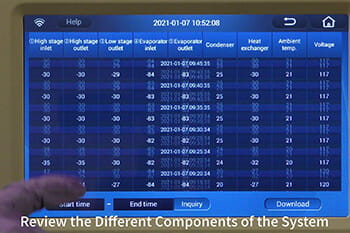 Blizzard VFT Ultralow Freezer Viewing the Refrigeration System Sensor History