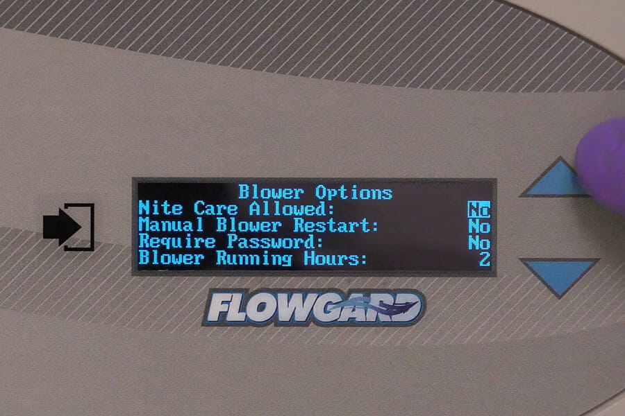 Biosafety Cabinet FlowGard Control System Setting the Blower Options