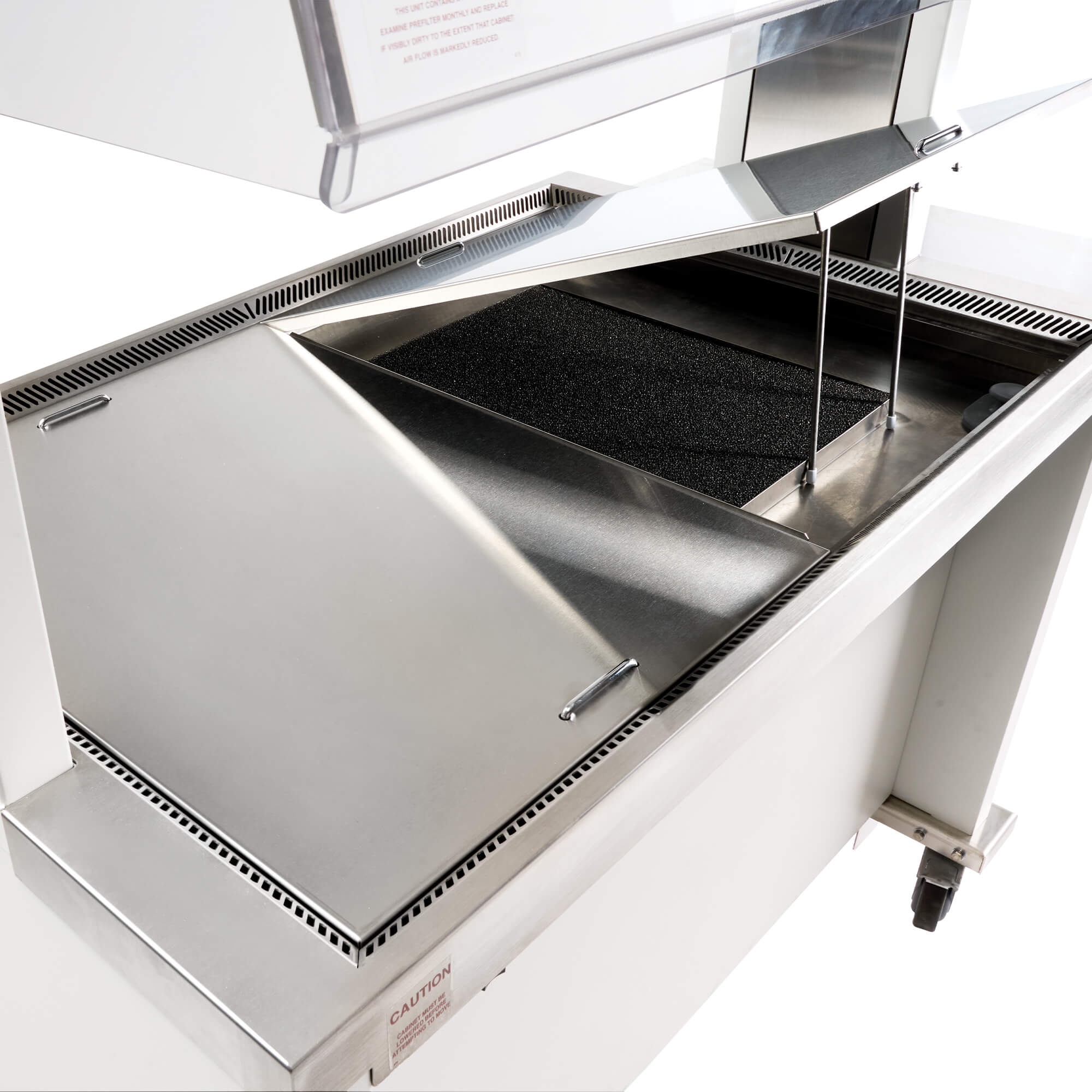 Close-up of NU-622 Animal Transfer Station motorized plenum and filtration access