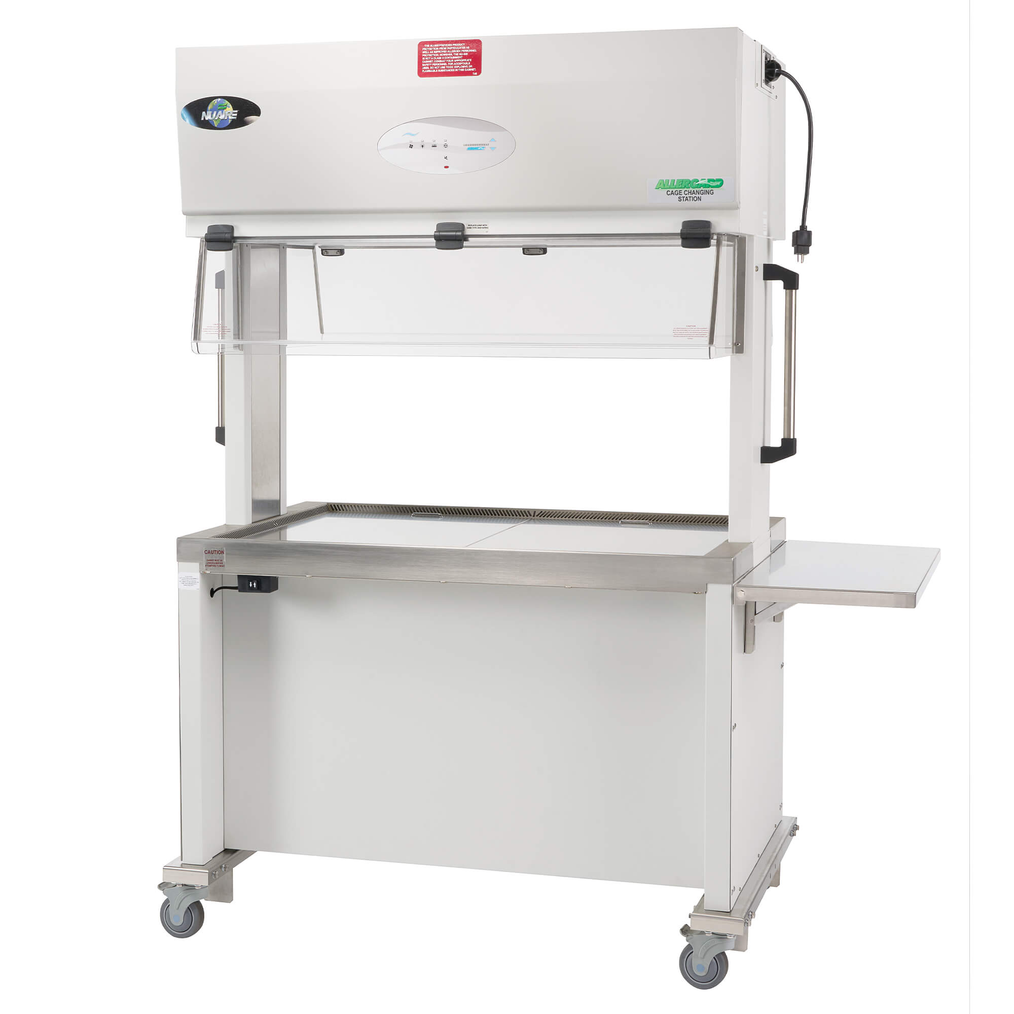 NuAire NU-622 Dual-Sided Animal Transfer Station, right-side view on casters with height-adjustable base