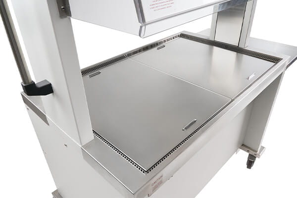 NuAire NU-622 Animal Transfer Station segmented stainless steel work surface for ergonomic cleaning and cage transfers