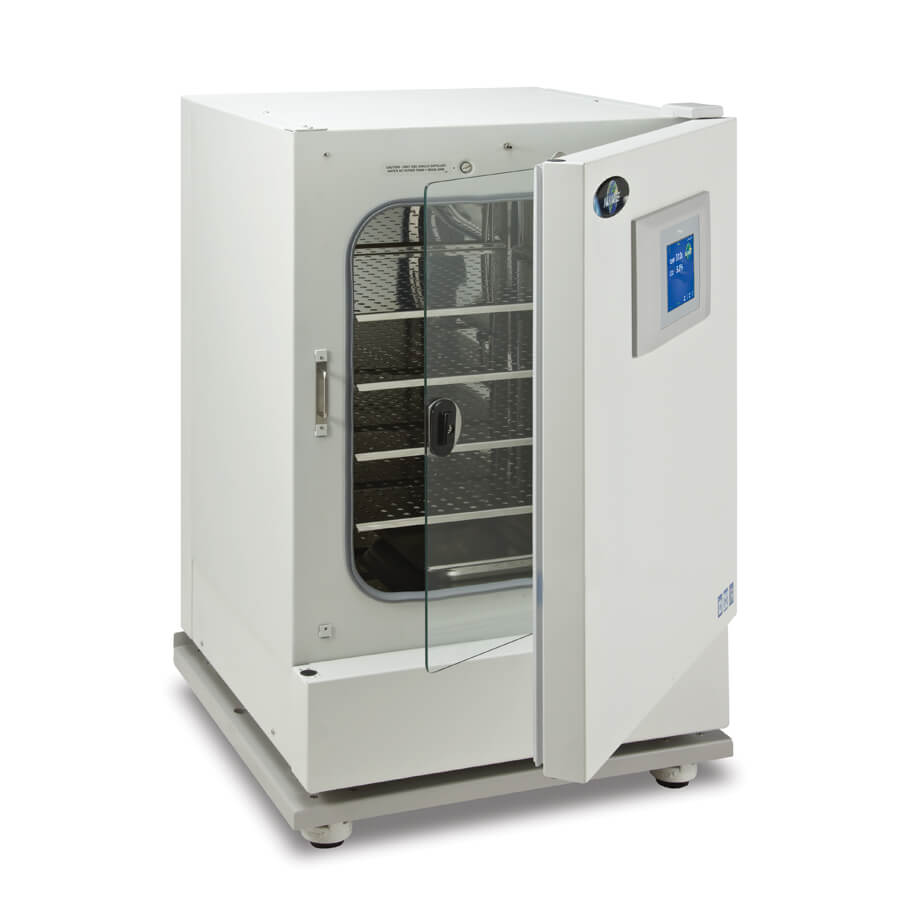 Water jacket CO2 incubator NU-8600 installed on a castered platform to level chamber and improved serviceability.