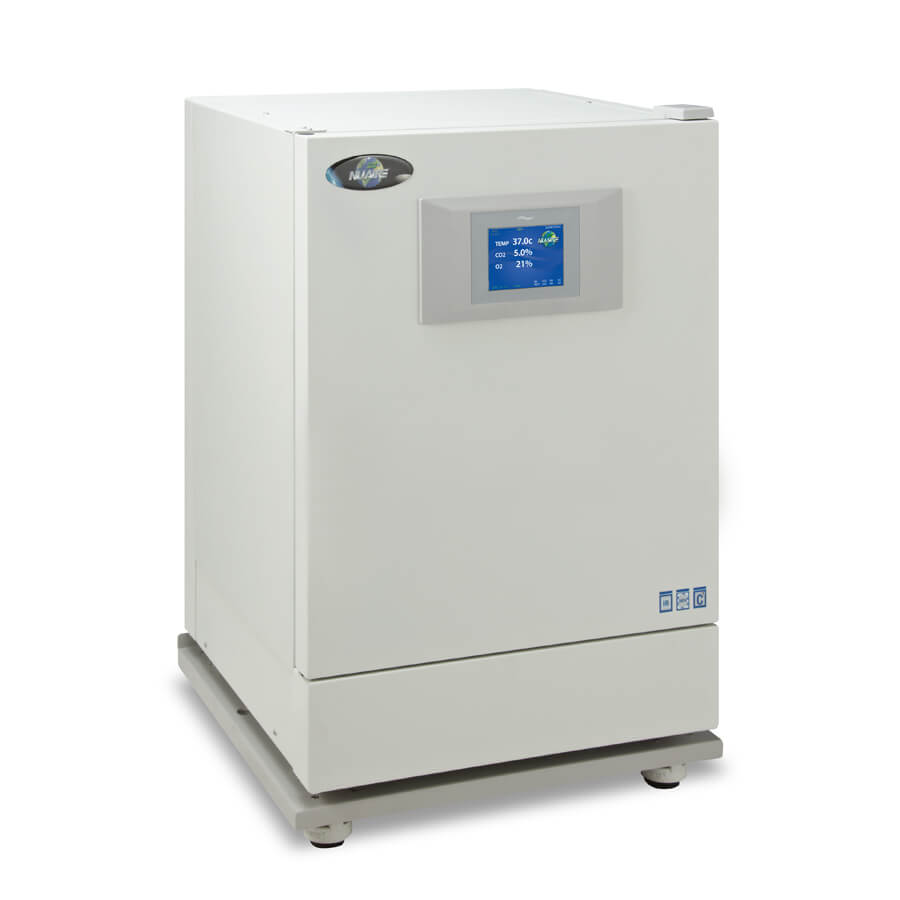 NU-8600 water jacket CO2 incubator on castered platform for cell culture growth.