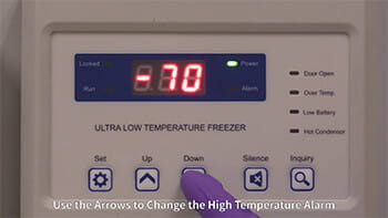 Blizzard NU-99100J Ultralow Freezer Setting the High Temperature Alarm