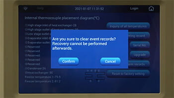 Blizzard VFT Ultralow Freezer Erasing Event and Alarm Records