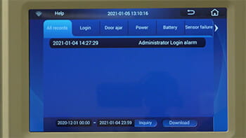 Blizzard VFT Ultralow Freezer Inquiring Alarm Record