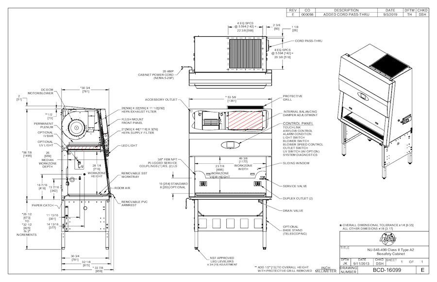 NU-545-400 115V Biosafety Cabinet Cut Sheet