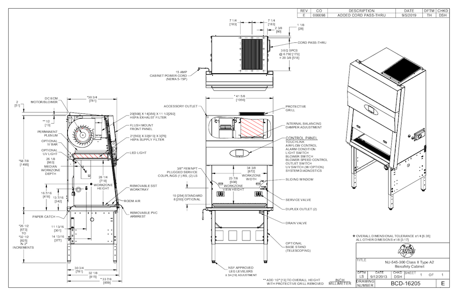 NU-545-300 115V Biosafety Cabinet Cut Sheet
