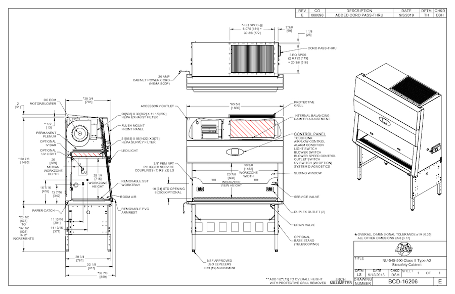 NU-545-500 115V Biosafety Cabinet Cut Sheet