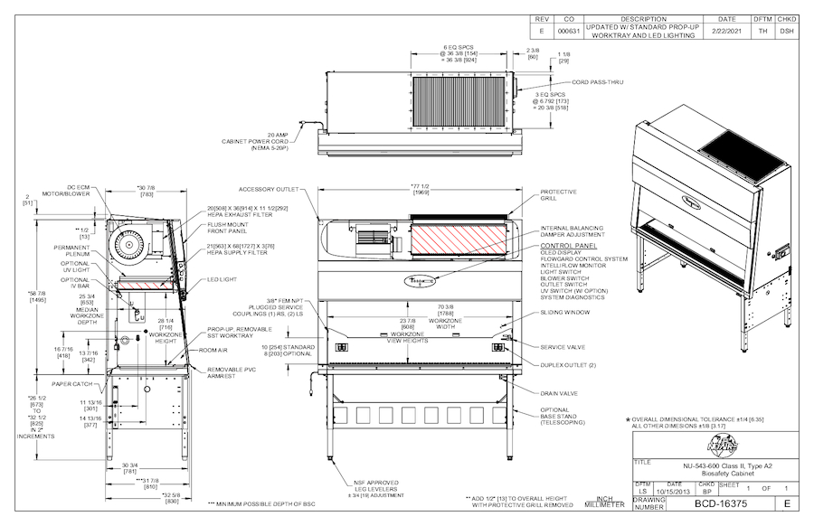 NU-543-600 Biosafety Cabinet Spec Drawing