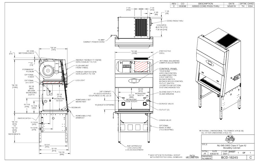 NU-545-300E 230V Biosafety Cabinet Cut Sheet