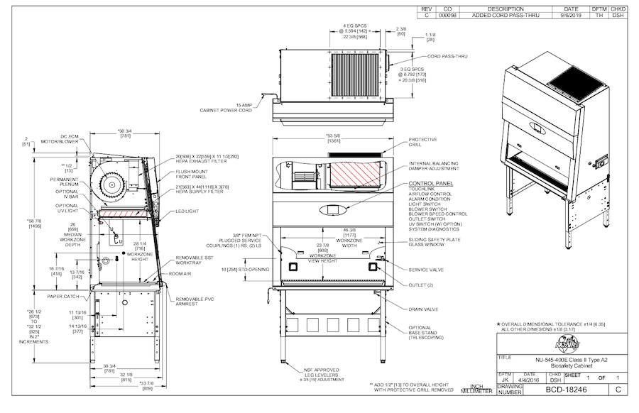 NU-545-400E 230V Biosafety Cabinet Cut Sheet