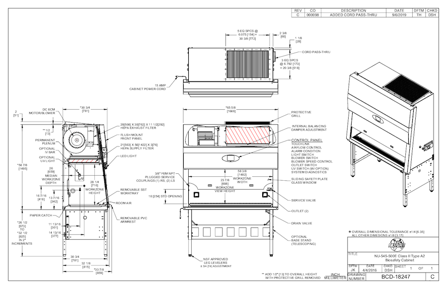 NU-545-500E 230V Biosafety Cabinet Cut Sheet
