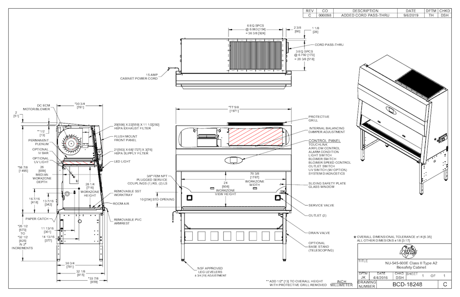 NU-545-600E 230V Biosafety Cabinet Cut Sheet