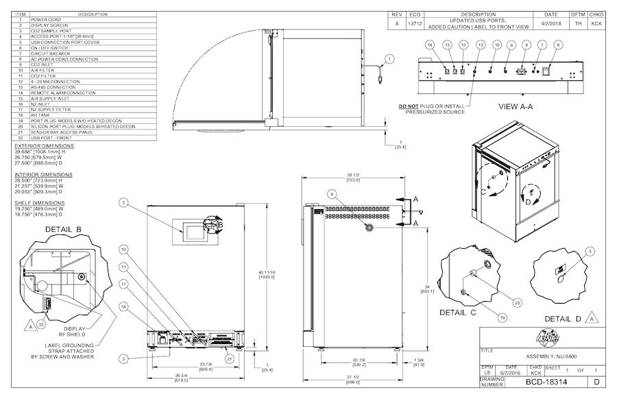 CO2 Incubator Cut Sheet for models NU-5800, NU-5810, NU-5820, NU-5831, NU-5841