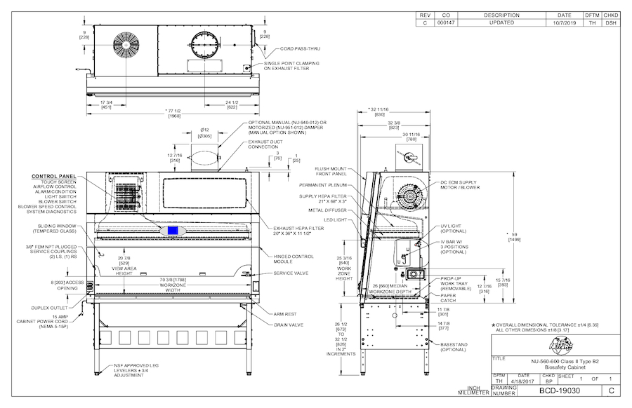 NU-560-600 Biosafety Cabinet Spec Drawing