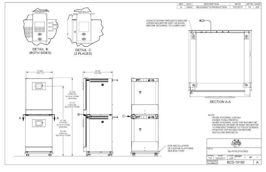 NU-5700 CO2 Incubator Stacked Cut Sheet