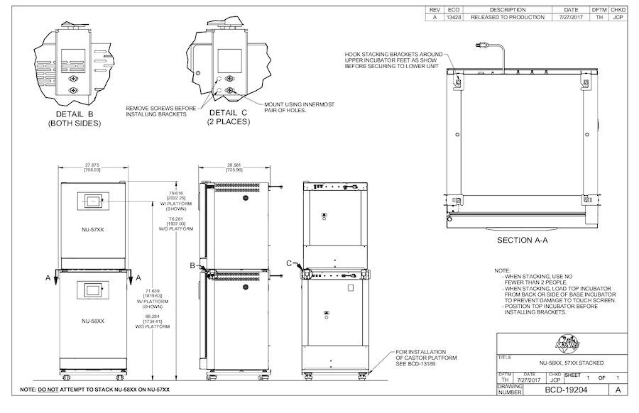 NU-5700 stacked on NU-5800 CO2 Incubator