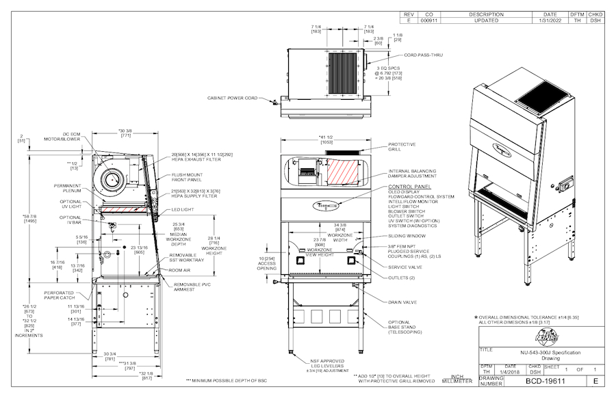NU-543-300J Class II, Type A2 Biosafety Cabinet Cut Sheet