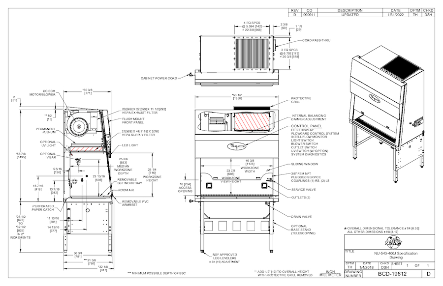 NU-543-400J Class II, Type A2 Biosafety Cabinet Cut Sheet
