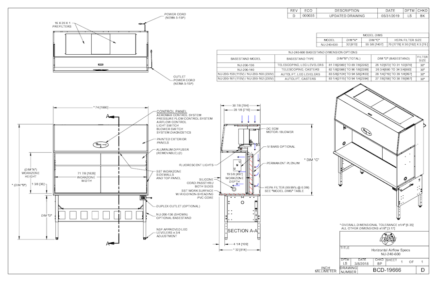 NU-240-630 Laminar Airflow Workstation 115V Cut Sheet