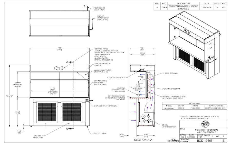 NU-340-630 Laminar Airflow Workstation 115V Cut Sheet