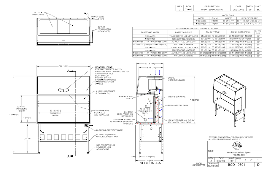 NU-240-530/NU-240-536 Laminar Airflow Workstation Cut Sheet
