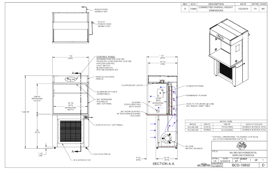 NU-340-330/NU-340-336 Laminar Airflow Workstation 115V Cut Sheet