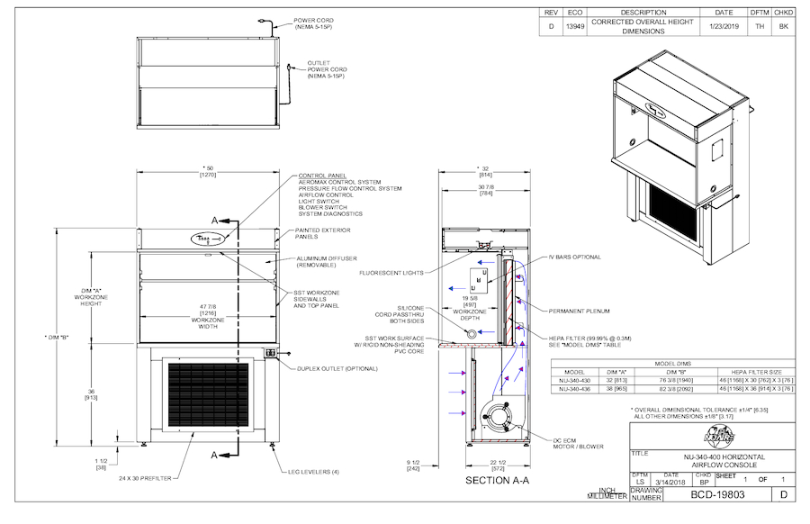 NU-340-430/NU-340-436 Laminar Airflow Workstation 115V Cut Sheet