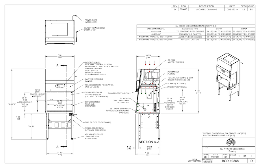 NU-140-330 Laminar Airflow Workstation 115V Cut Sheet