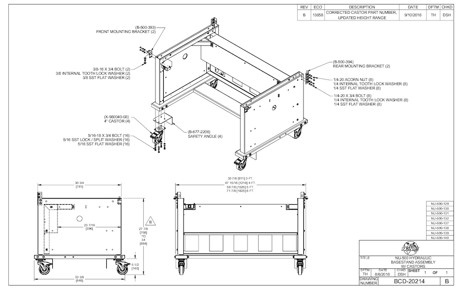 NU-500 Telescoping Base Stand with Casters Cut Sheet