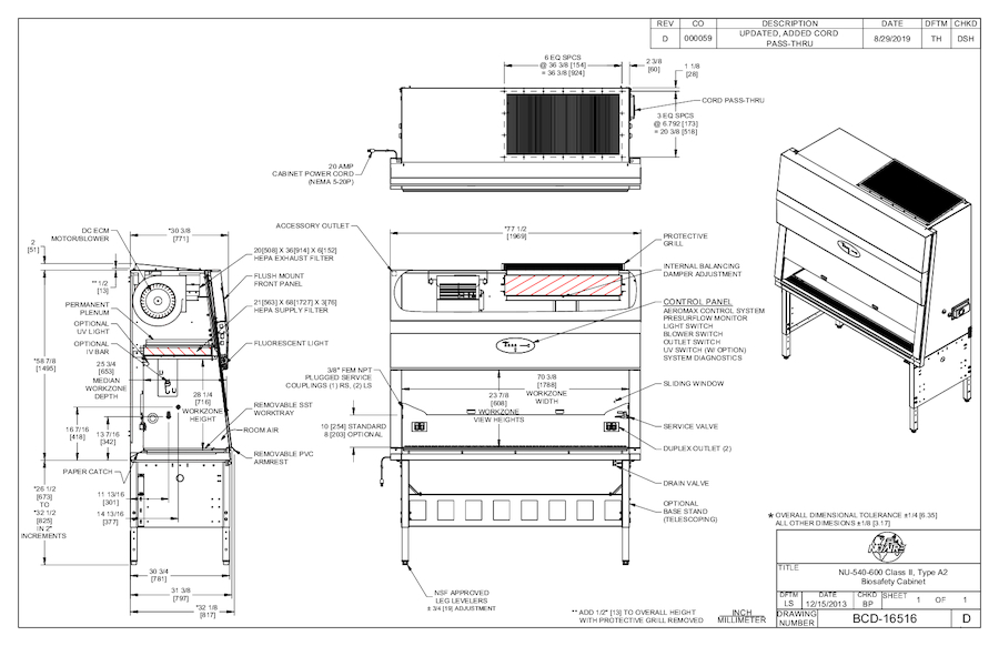 NU-540 6-ft 115V Class II Biosafety Cabinet Cut Sheet