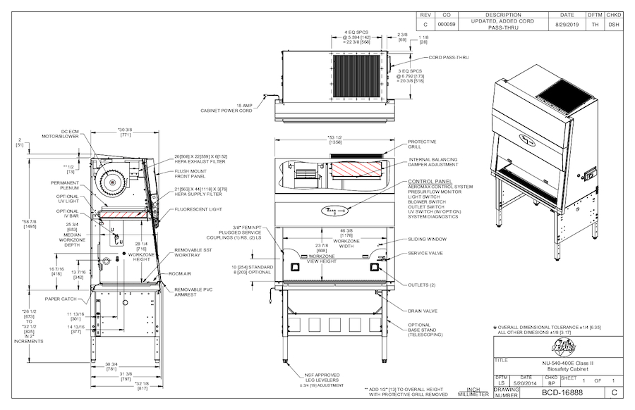 NU-540 1.2m 230V Class II Biosafety Cabinet Cut Sheet