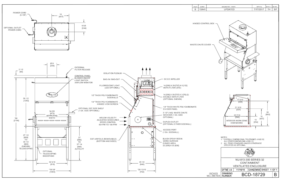 NU-813-300 Containment Ventilated Enclosure Spec Drawing