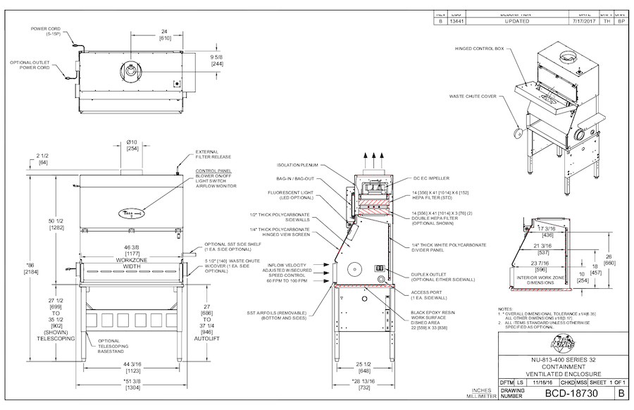 NU-813-400 Containment Ventilated Enclosure Spec Drawing