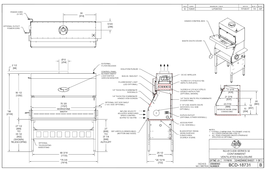 NU-813-600 Containment Ventilated Enclosure Spec Drawing
