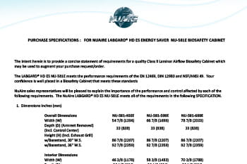 LabGard NU-581E (230V) Class II Biosafety Cabinet Specification